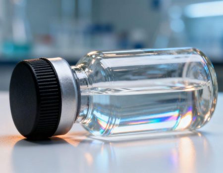 Vial of Retatrutide peptide solution in a medical setting.