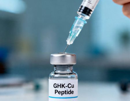 Syringe preparing GHK-Cu peptide injection