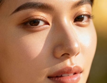 Woman's smooth, radiant facial skin with a healthy glow.