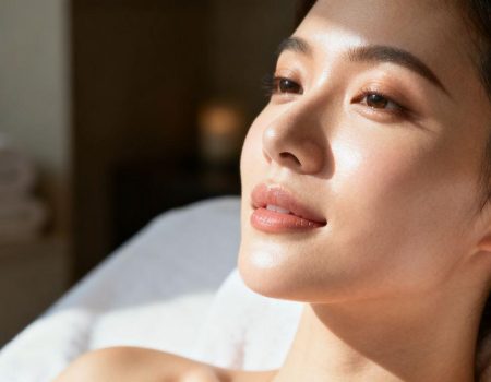 Woman with glowing, youthful skin after a peptide facial.