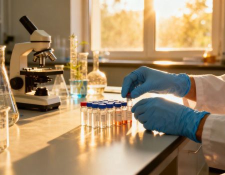Laboratory equipment and researcher's hands