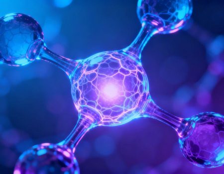 Abstract glowing molecule representing advanced weight loss drug.