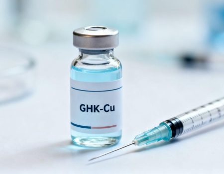 Vial and syringe for GHK-Cu peptide injection.