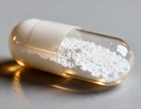 TB500 capsule with white powder inside.