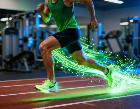 Person running on a track, fitness peptide concept.