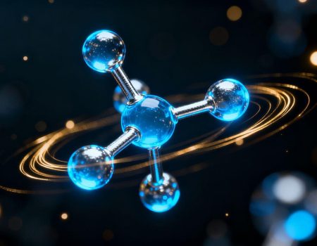 Glowing molecule with light trails