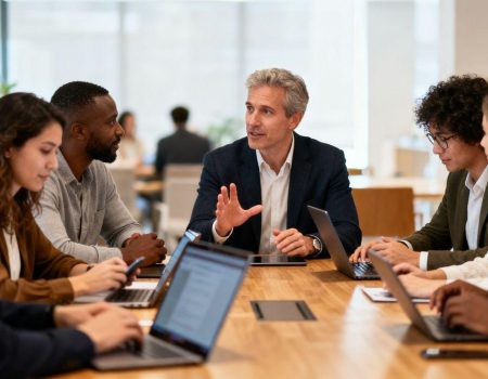 People discussing in a forum setting.