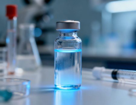 Peptides Direct review with vials and lab equipment.